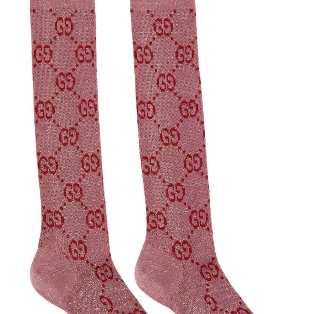 GUCCI Pink & Red Lamé GG Socks